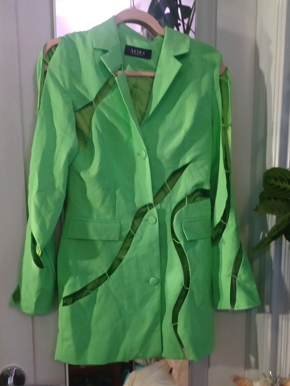 AKIRA Neon Lime Green Cutout Blazer Jacket/mini Dress Size.s